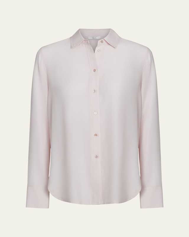 Slim-Fitted Stretch Silk Button-Front Blouse
